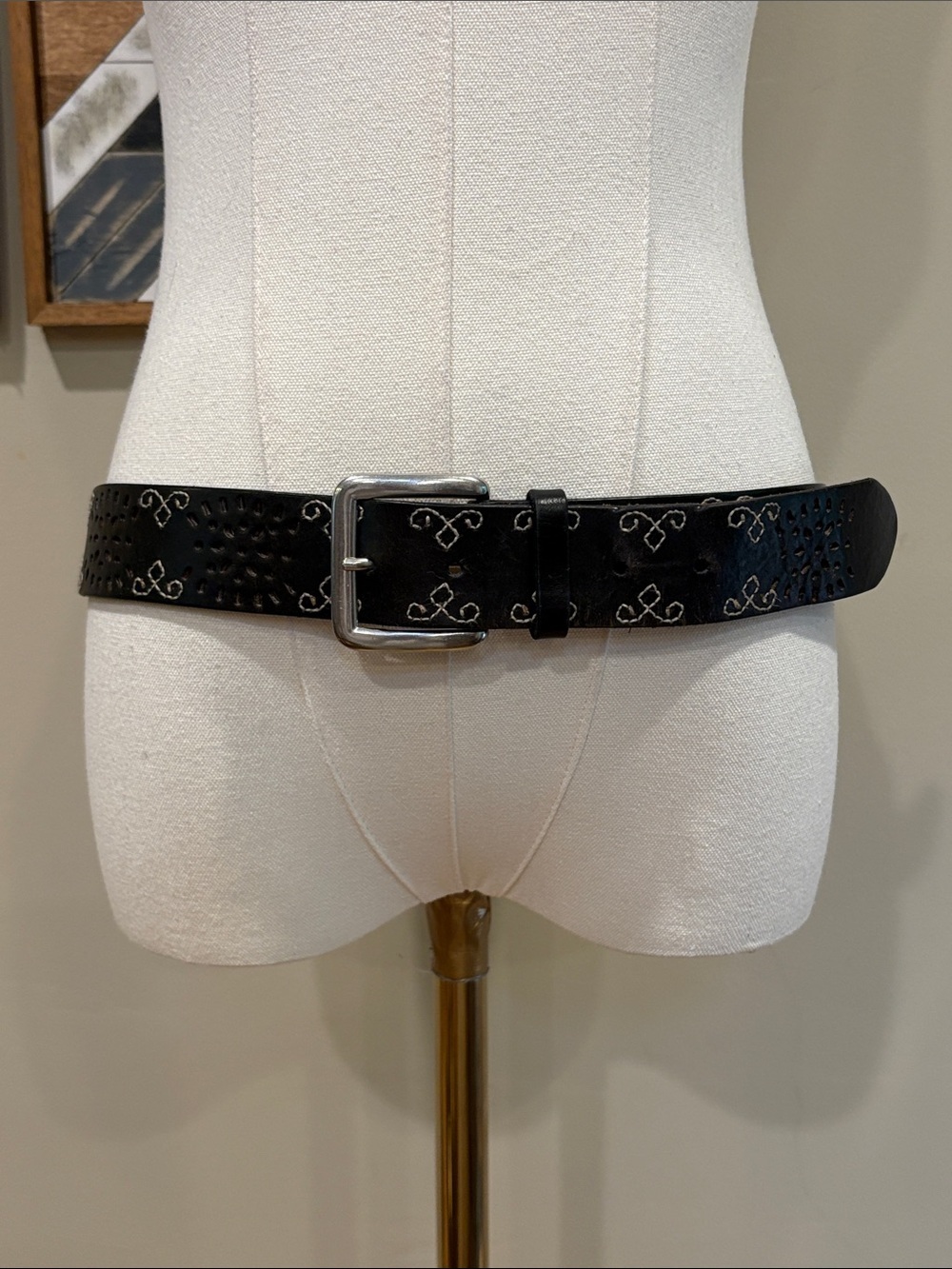 Vintage Lauren Ralph Lauren Western Black Leather Stitched Cutout Belt sz Large